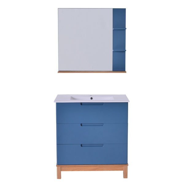 80 cm Badezimmerschrank mit Waschbecken und Spiegel in Holland Blue MDF prezzo