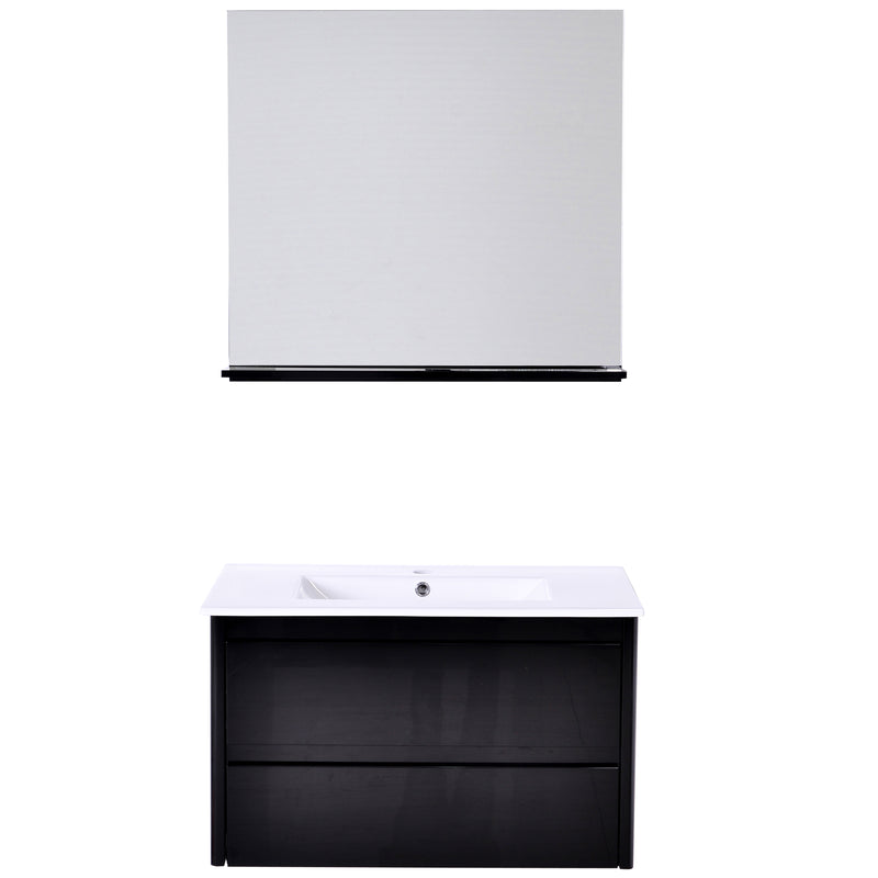 Mobile Bagno Sospeso 80 cm a 2 Cassetti con Specchio e Lavabo  Goteborg Nero-1