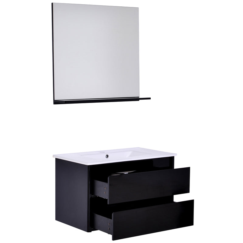 Mobile Bagno Sospeso 80 cm a 2 Cassetti con Specchio e Lavabo  Goteborg Nero-3