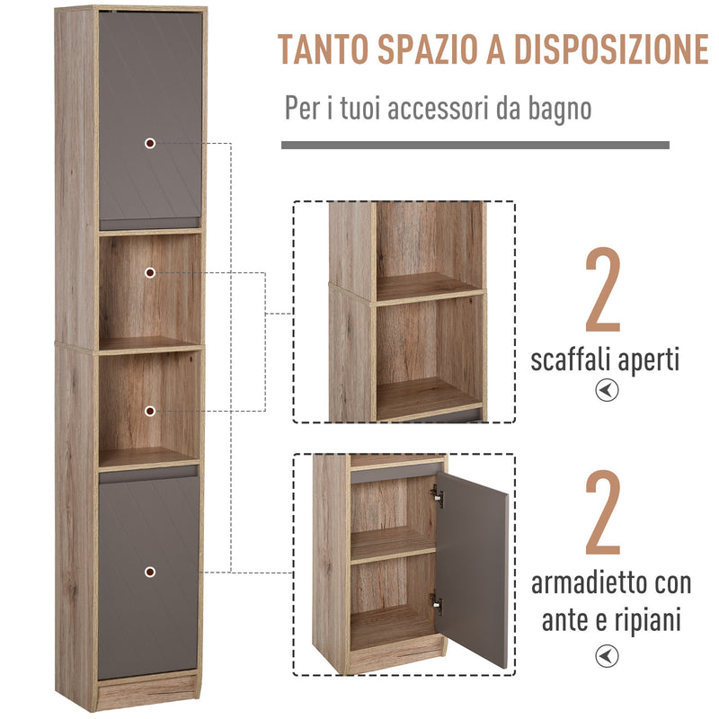 Mobile a Colonna per Bagno in Legno 30x24x170 cm  Grigio e Rovere-4