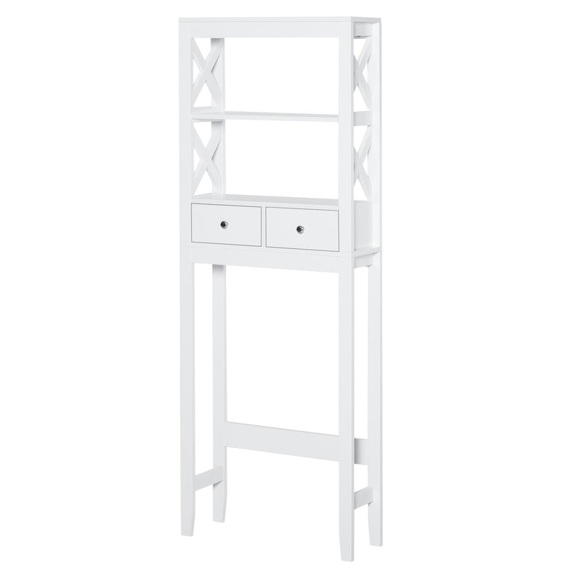 Mobile Scaffale Salvaspazio 2 Cassetti 3 Mensole 60x20x165 cm  Bianco-1