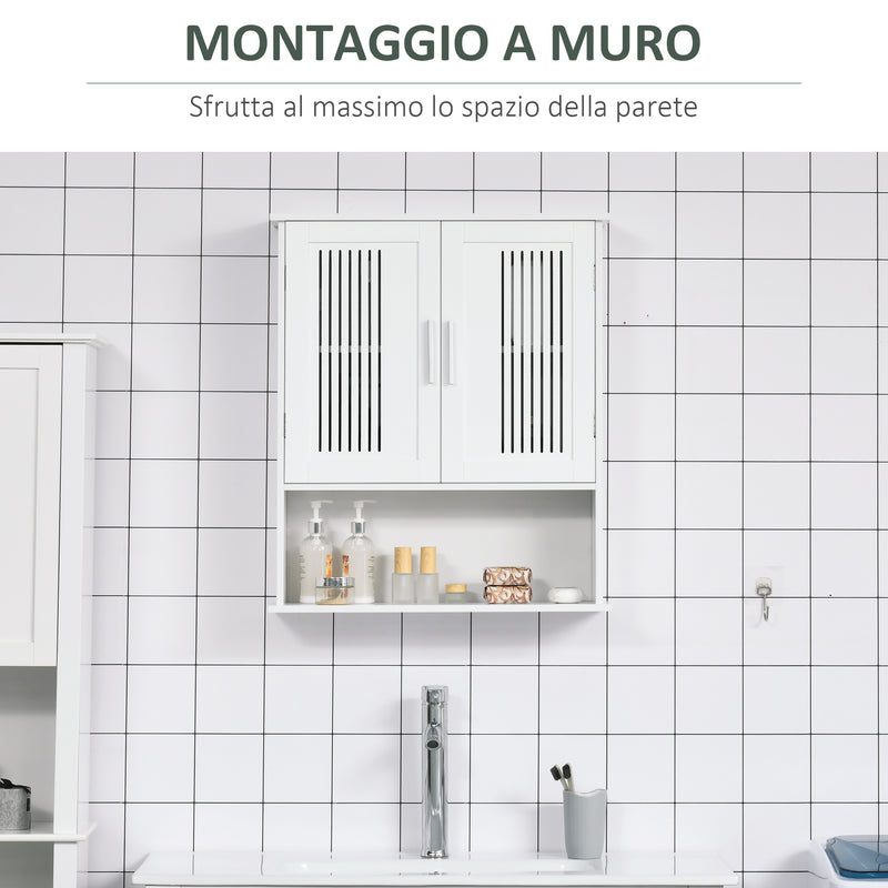 Mobiletto da Bagno a Muro 60x20x70 cm 2 Ante 1 Ripiano Bianco-5