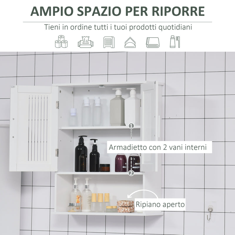 Mobiletto da Bagno a Muro 60x20x70 cm 2 Ante 1 Ripiano Bianco-6