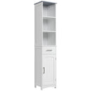 Armadietto Bagno Alto 3 Ripiani 1 Cassetto 1 Anta 34x30x163 cm in MDF Bianco-1