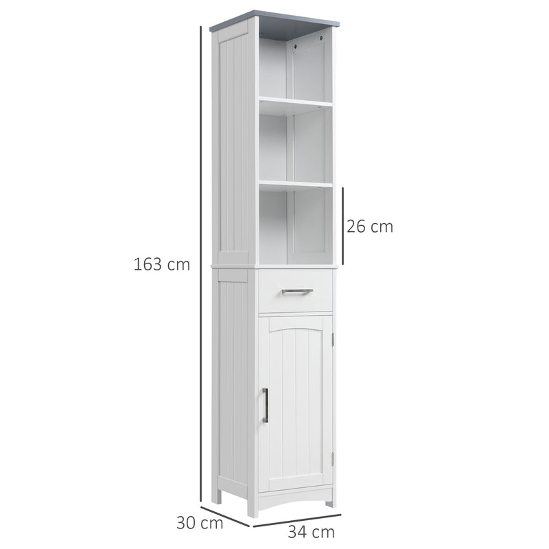 Armadietto Bagno Alto 3 Ripiani 1 Cassetto 1 Anta 34x30x163 cm in MDF Bianco-3