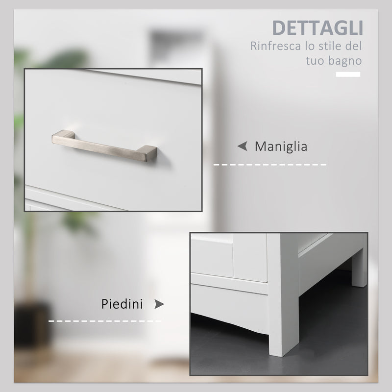 Armadietto Bagno Alto 3 Ripiani 1 Cassetto 1 Anta 34x30x163 cm in MDF Bianco-6