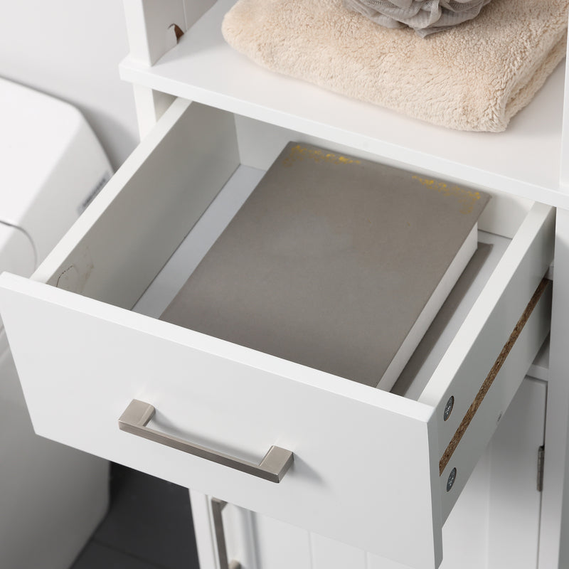 Armadietto Bagno Alto 3 Ripiani 1 Cassetto 1 Anta 34x30x163 cm in MDF Bianco-9