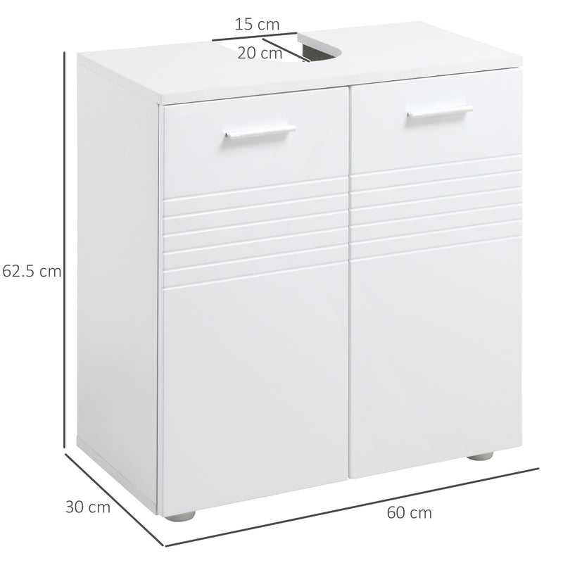 Mobile Sotto Lavabo Bagno 2 Ante 60x30Px62,5 cm in Legno Bianco-3