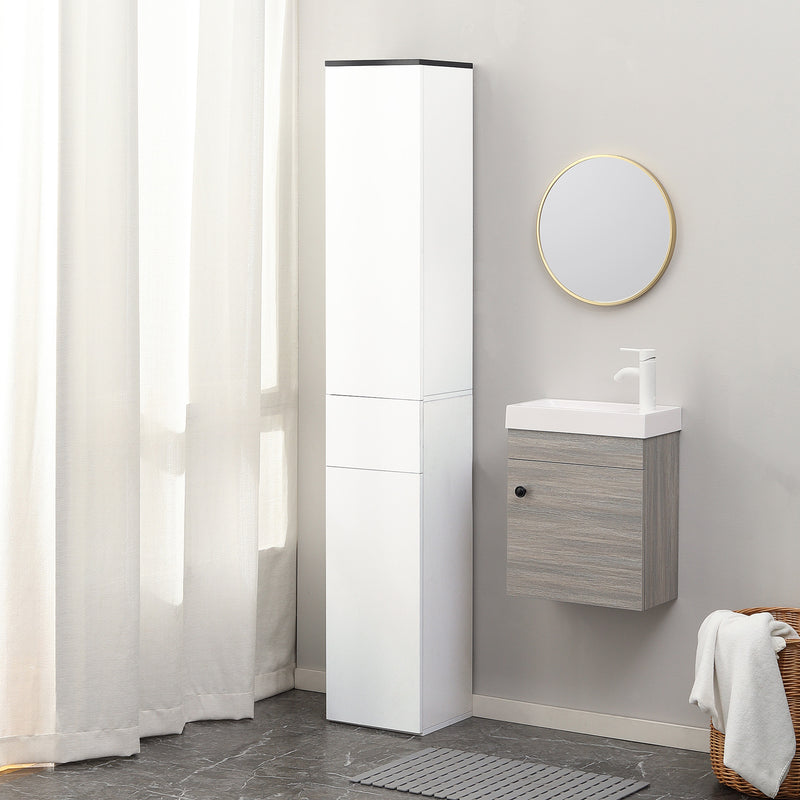 Mobile Bagno 2 Ante 1 Cassetto 30x28x180 cm in Legno Bianco-2