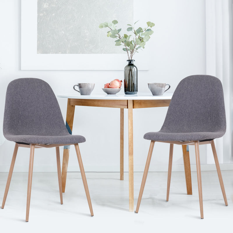 Set 2 Sedie da Pranzo Design Moderno in Lino con Gambe in Metallo Grigio -2