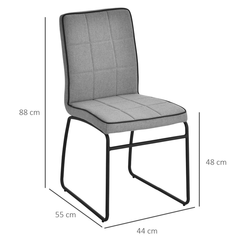 Set 2 Sedie imbottite in Acciaio e Tessuto Lino 44x55x88 cm  Grigio Chiaro-3