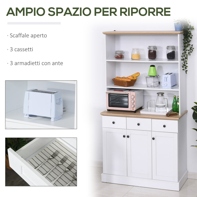 Mobile da Cucina Credenza 3 Ripiani 3 Cassetti 3 Ante 101x39x180,5 cm  Bianca-4