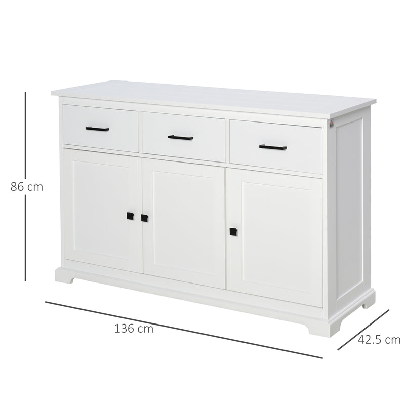 Mobile da Cucina Credenza 3 Cassetti 3 Ante 136x42,5x86 cm  Bianco-7