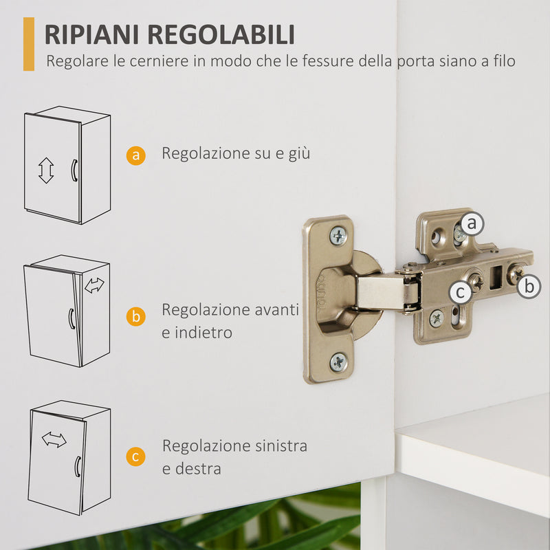 Credenza 2 Armadietti 1 Ripiano 3 Cassetti 80x39,5x193,5 cm in Legno  Bianca-7