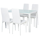 Set da Pranzo Tavolo con Piano in Vetro e 4 Sedie in Metallo e Similpelle  Bianco-1