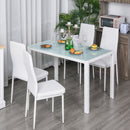 Set da Pranzo Tavolo con Piano in Vetro e 4 Sedie in Metallo e Similpelle  Bianco-2