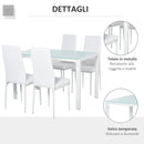 Set da Pranzo Tavolo con Piano in Vetro e 4 Sedie in Metallo e Similpelle  Bianco-6