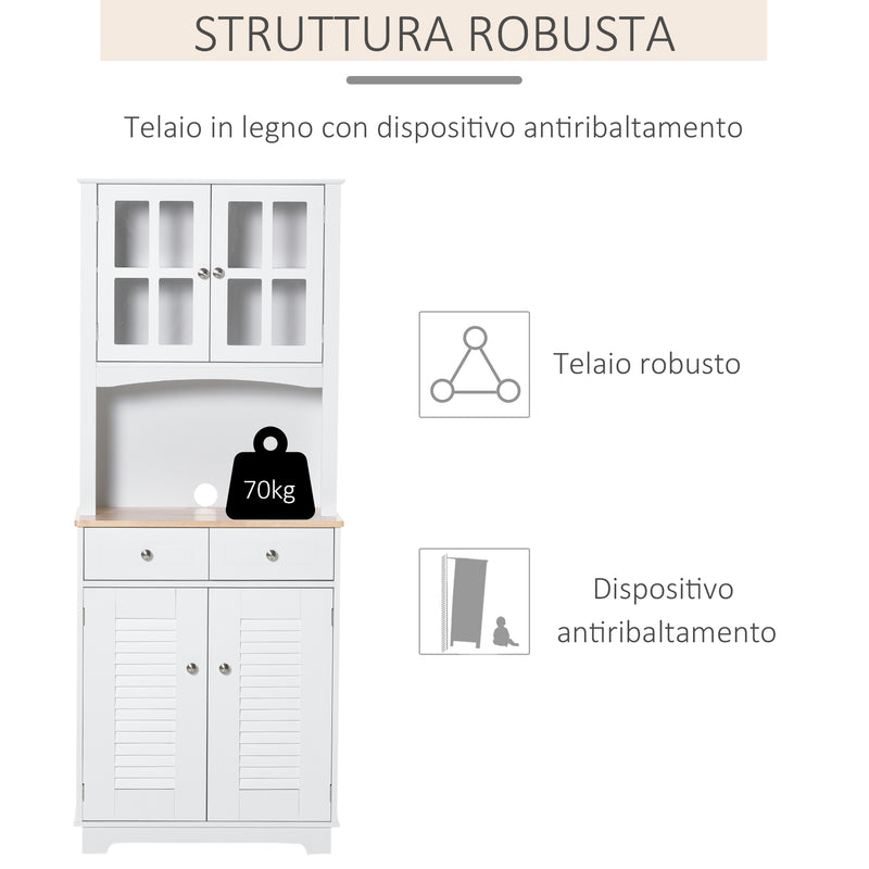 Mobile da Cucina Credenza con Ante e Cassetti 68x39,5x170 cm in Legno Bianca-6