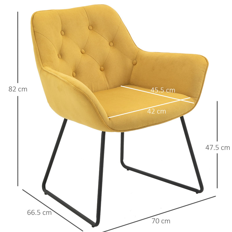 Poltroncina Imbottita 70x66,5x82 cm in Tessuto Effetto Velluto Giallo-3