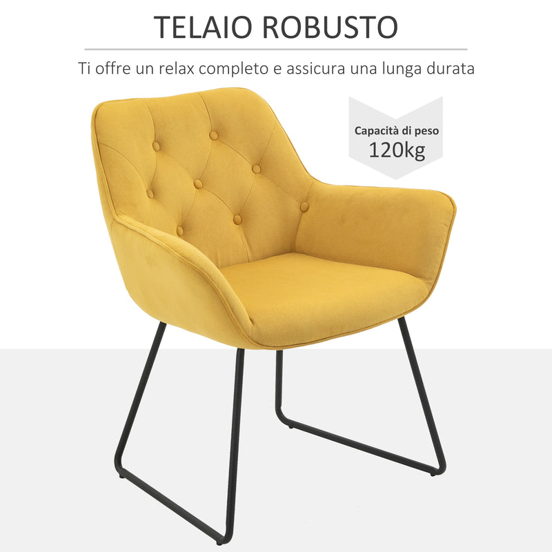 Poltroncina Imbottita 70x66,5x82 cm in Tessuto Effetto Velluto Giallo-4