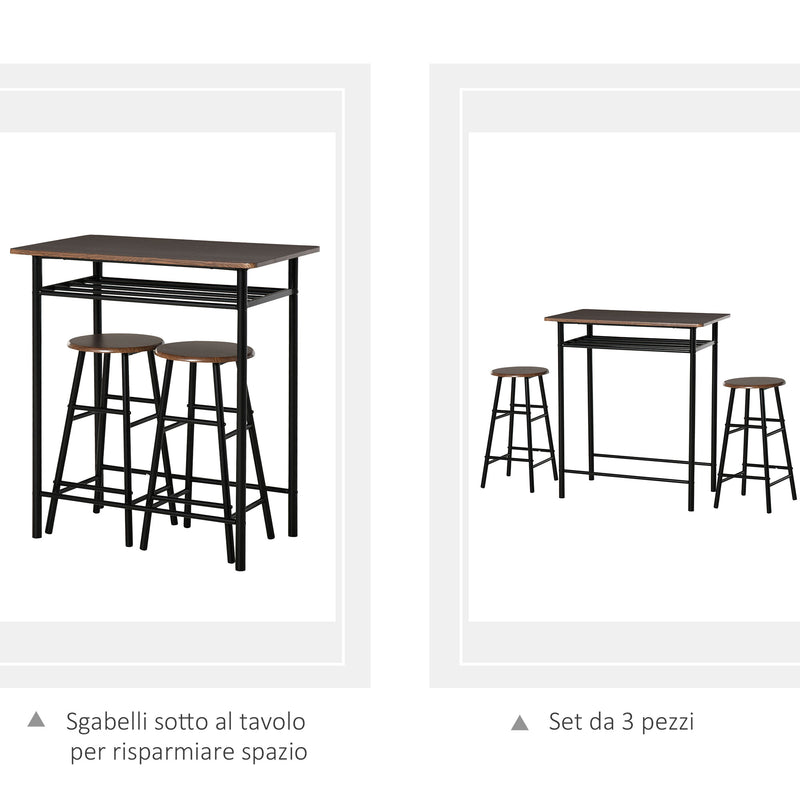 Set Tavolo Alto 80x50x90 cm e 2 Sgabelli  Nero e Quercia-4