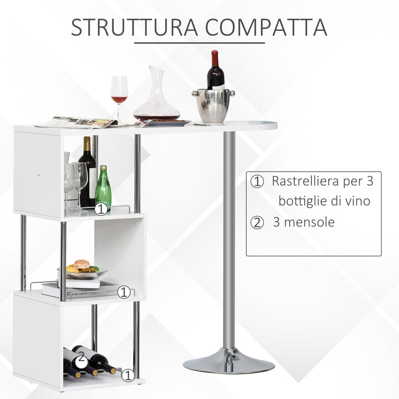 Tavolo Alto da Bar 113x40x105 cm con Mensole e Portabottiglie  Bianco-4