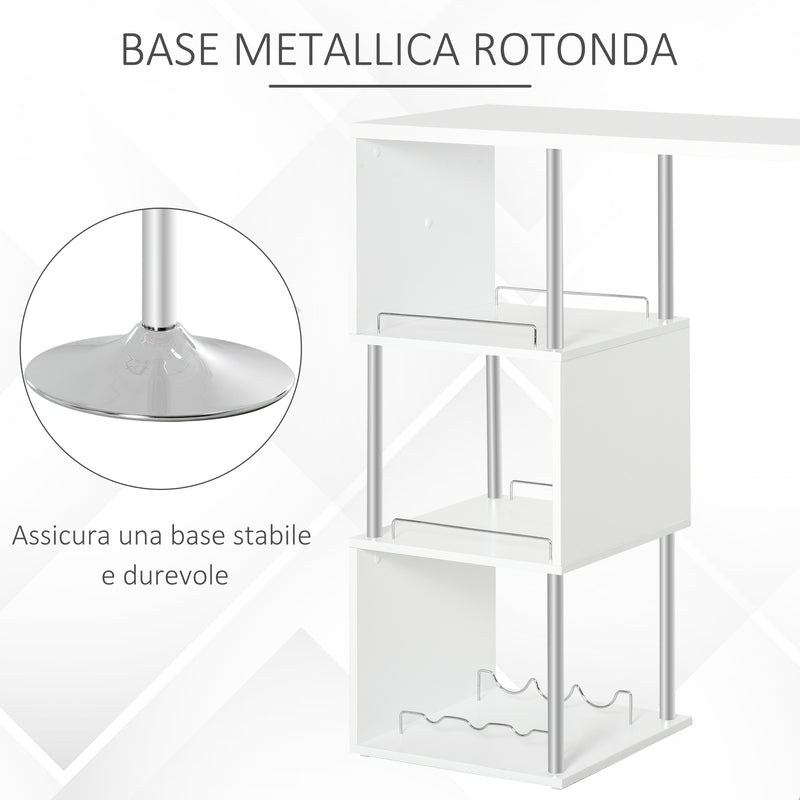 Tavolo Alto da Bar 113x40x105 cm con Mensole e Portabottiglie  Bianco-5