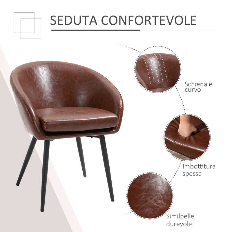 Sedia Imbottita 61x58x74 cm in Similpelle Marrone-5