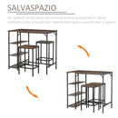 Set Tavolo Alto 109x60x100 cm e 2 Sgabelli in Metallo e Truciolare Marrone-4