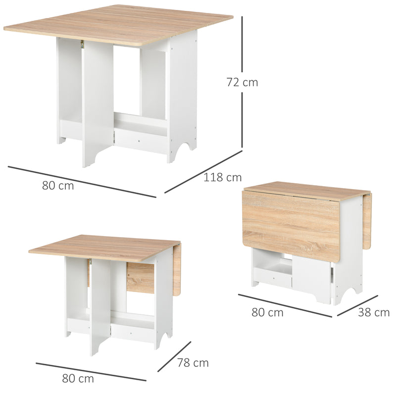 Tavolo Pieghevole Salvaspazio 118x80x72 cm in Legno Truciolare Bianco e Color Legno-3