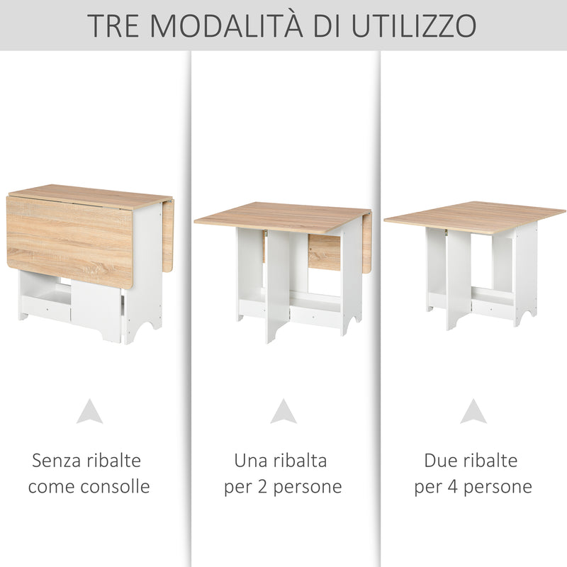 Tavolo Pieghevole Salvaspazio 118x80x72 cm in Legno Truciolare Bianco e Color Legno-4