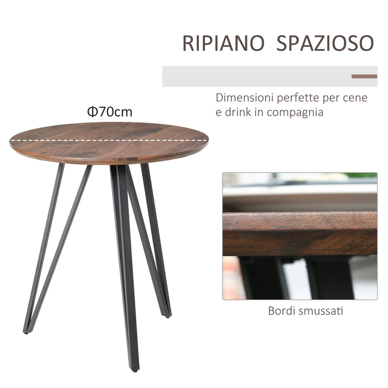 Tavolo Rotondo Ø70 cm in Metallo e Legno MDF Noce-4