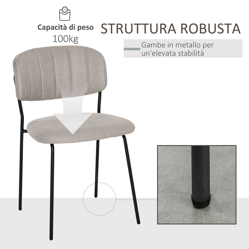 Set 4 Sedie Imbottite 49,5x55x81 cm in Tessuto Effetto Lino Khaki-6