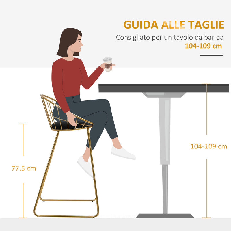 Set 2 Sgabelli Alti da Bar 52,5x47x97 cm in Metallo Oro-7