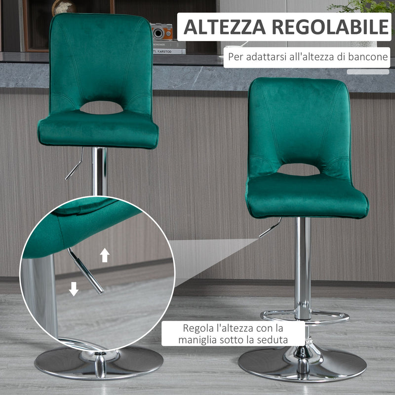 Set 2 Sgabelli Imbottiti 41x51x97-117 cm in Tessuto Verde-5