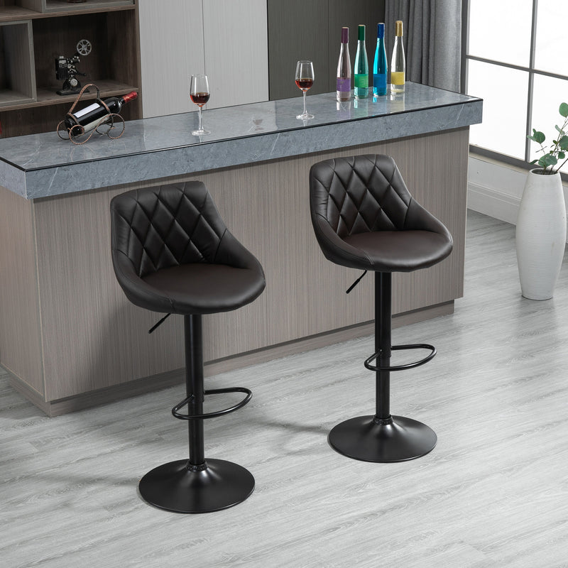 Set 2 Sgabelli da Bar 46,5x48x84,5-106,5 cm in Similpelle Marrone-2