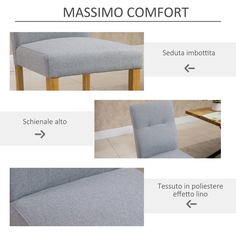 Set 2 Sedie Imbottite 50x62x96 cm in Tessuto Effetto Lino Grigio Chiaro-5