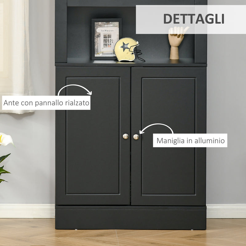 Credenza Alta 2 Ante 3 Ripiani 74,6x35,5x182,5cm in Legno Nero-6