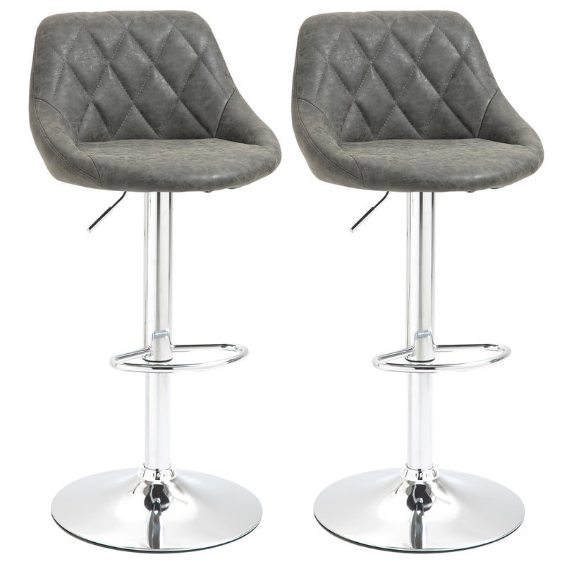 Set 2 Sgabelli da Bar 51,5x48x83-104 cm in Similpelle Grigio Scuro-1