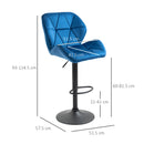 Set 2 Sgabelli da Bar 51,5x57,5x93-114,5 cm in Tessuto Effetto Velluto Blu-3