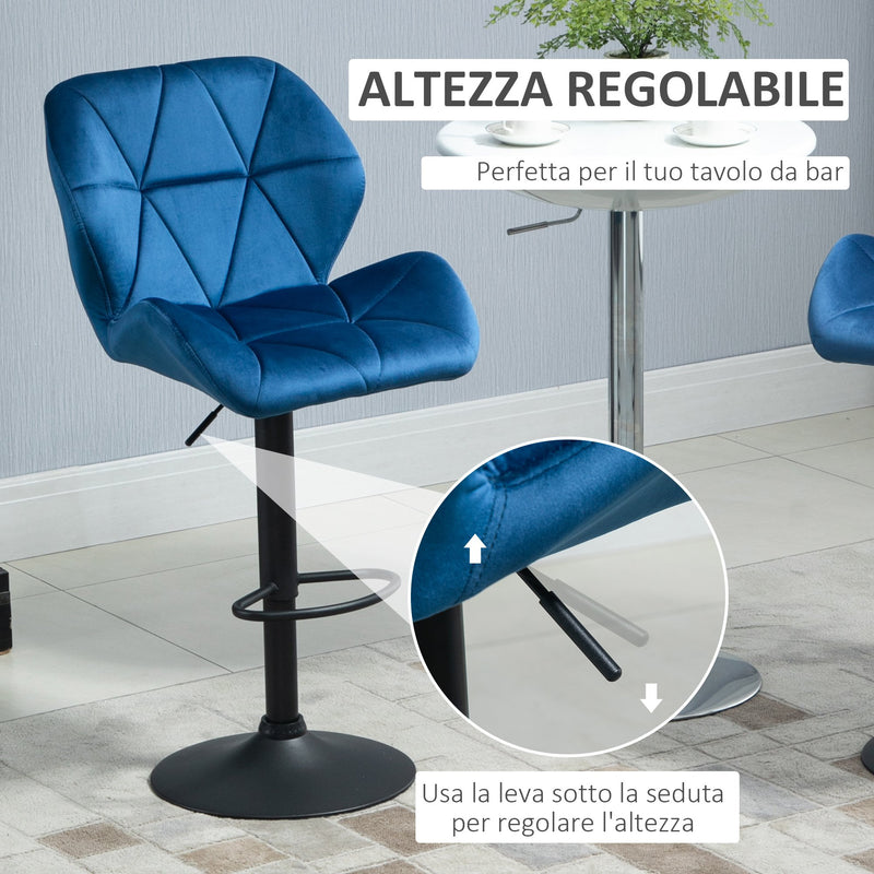 Set 2 Sgabelli da Bar 51,5x57,5x93-114,5 cm in Tessuto Effetto Velluto Blu-4