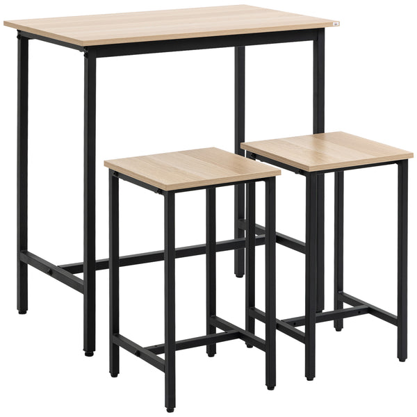 Tischset mit 2 Hockern aus Holz und schwarzem Stahl sconto