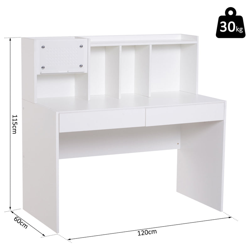 Scrivania da Ufficio in Legno 5 Scomparti e 2 Cassetti Bianco 120x60x115 cm -3