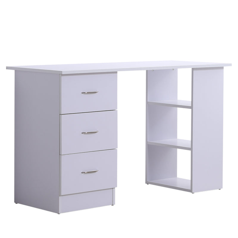 Scrivania da Ufficio con 3 Cassetti e Ripiani in Legno Bianco 120x49x72 cm -4