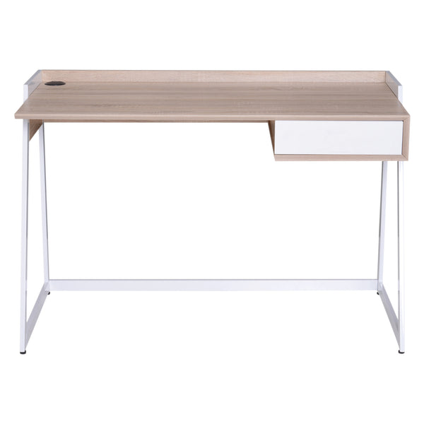 Schreibtisch mit Schublade aus Holz und Stahl Weiß und Eiche 120x60x80 cm online