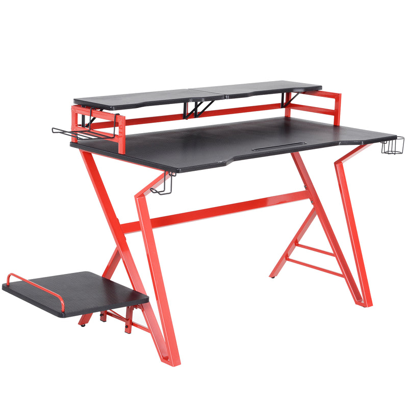 Scrivania da Gaming 168x66x92.5 cm in Acciaio e MDF con Portabicchiere  Rossa e Nera-1