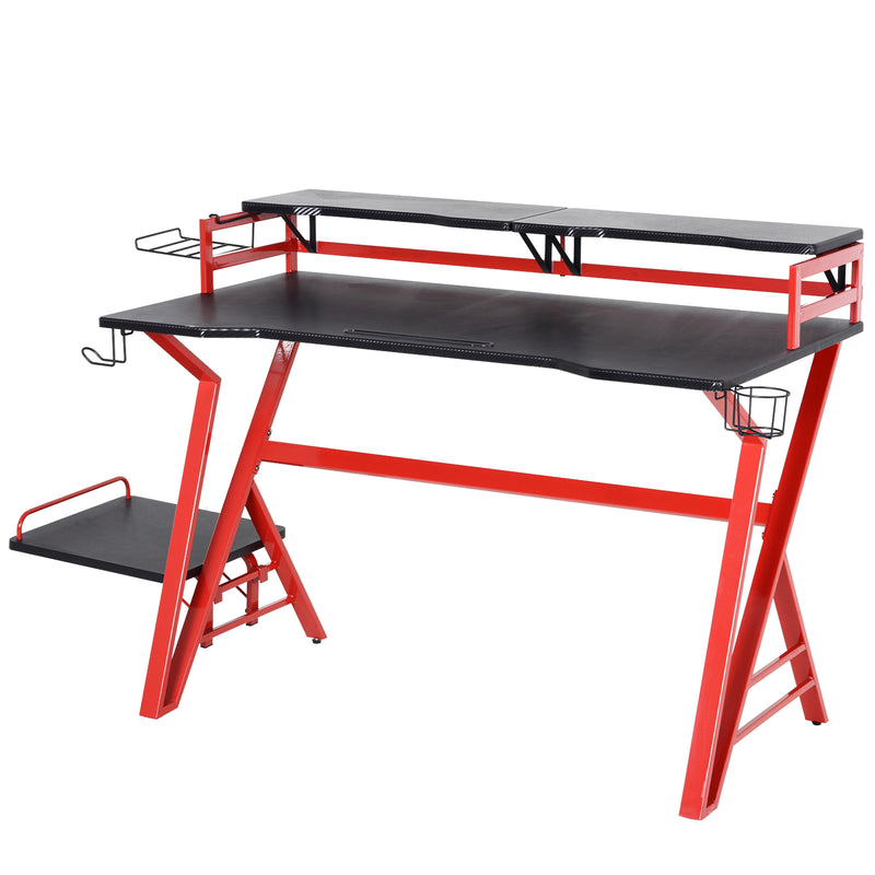 Scrivania da Gaming 168x66x92.5 cm in Acciaio e MDF con Portabicchiere  Rossa e Nera-3