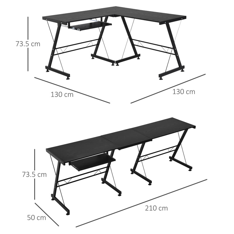 Scrivania da Ufficio Grande ad Angolo in Acciaio e MDF 130x130x73.5 cm  Nera-3