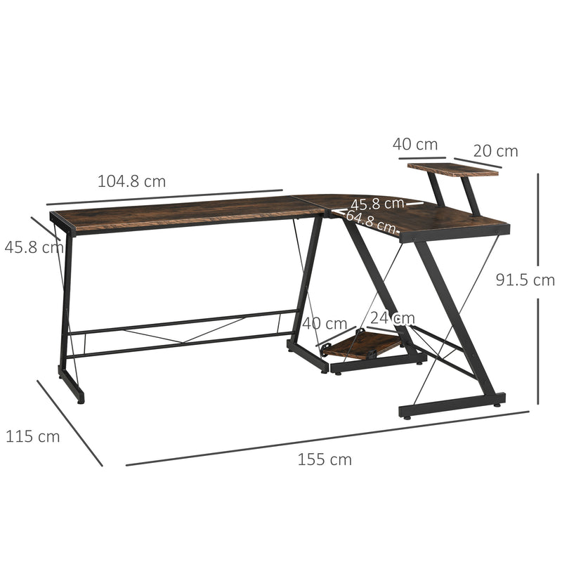 Scrivania Angolare da Ufficio 155x115x91.5 cm in Metallo e Truciolare Nero-3