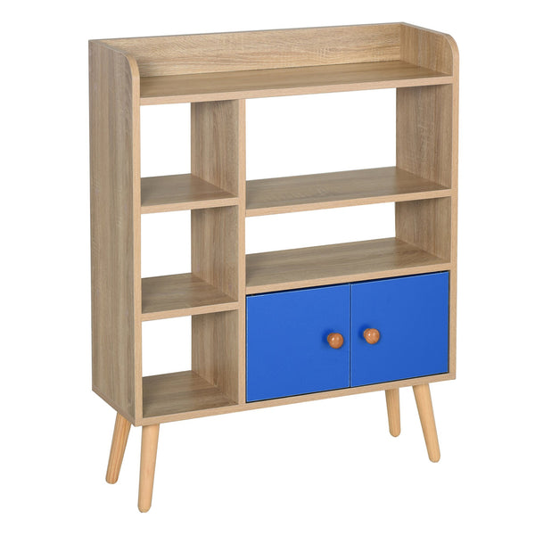 acquista Bücherregal mit 5 Regalen und Schrank 71,8 x 24 x 90,8 cm in Eiche und blauer Spanplatte